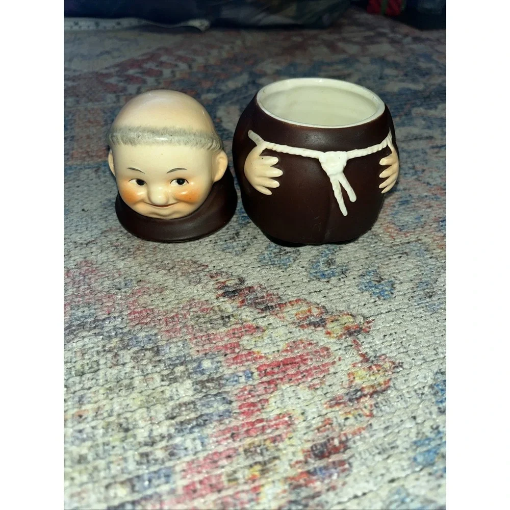 Goebel Friar Tuck Sugar Bowl & Salt/Pepper Shaker 1950 From Germany